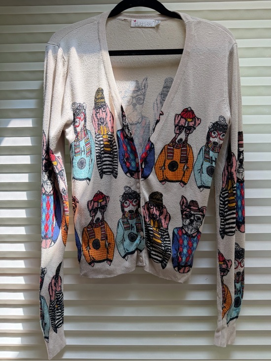 Purplish London Sweaters - Purplish Boutique Whimsical Dog Print Long Cardigan Sweater Size S/M